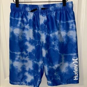 Hurley Blue and White Swim Trunks with Tie-Dye Design Size XL 18-20